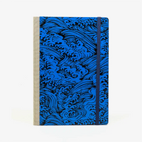 Skizzenbuch-blanko-A5-160seiten-cover-LAckpapier-Motiv-Welle-Nami-blau-auf-schwarz