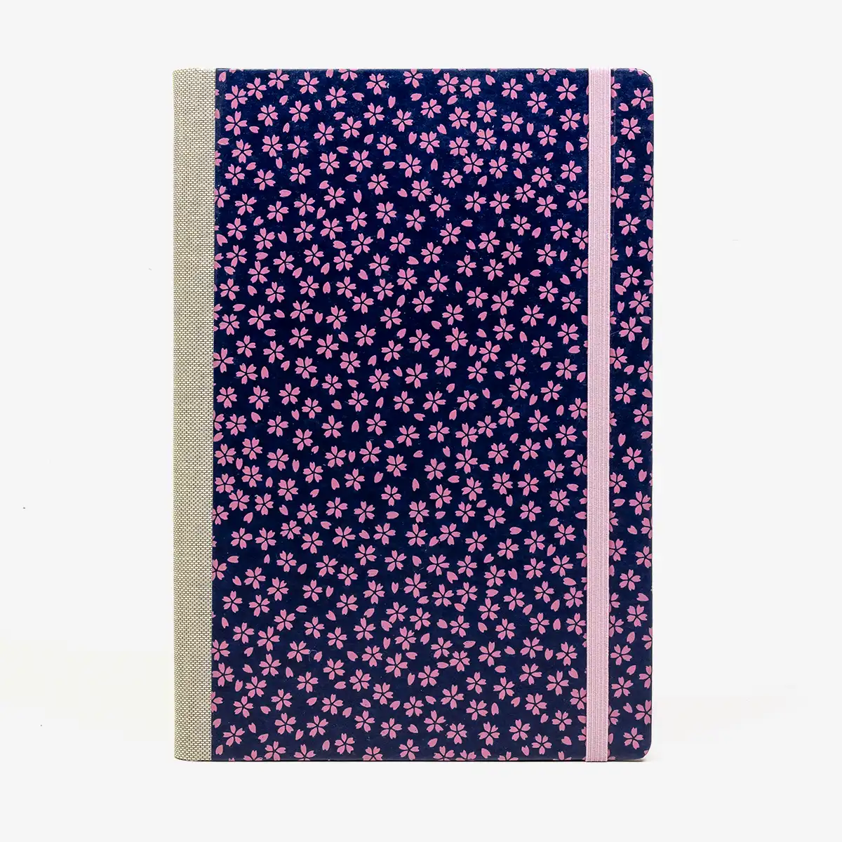 Skizzenbuch-blanko-A5-160seiten-cover-Lackpapier-Motiv-Sakura-Pink-on-Blue