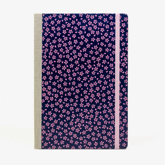 Skizzenbuch-blanko-A5-160seiten-cover-Lackpapier-Motiv-Sakura-Pink-on-Blue