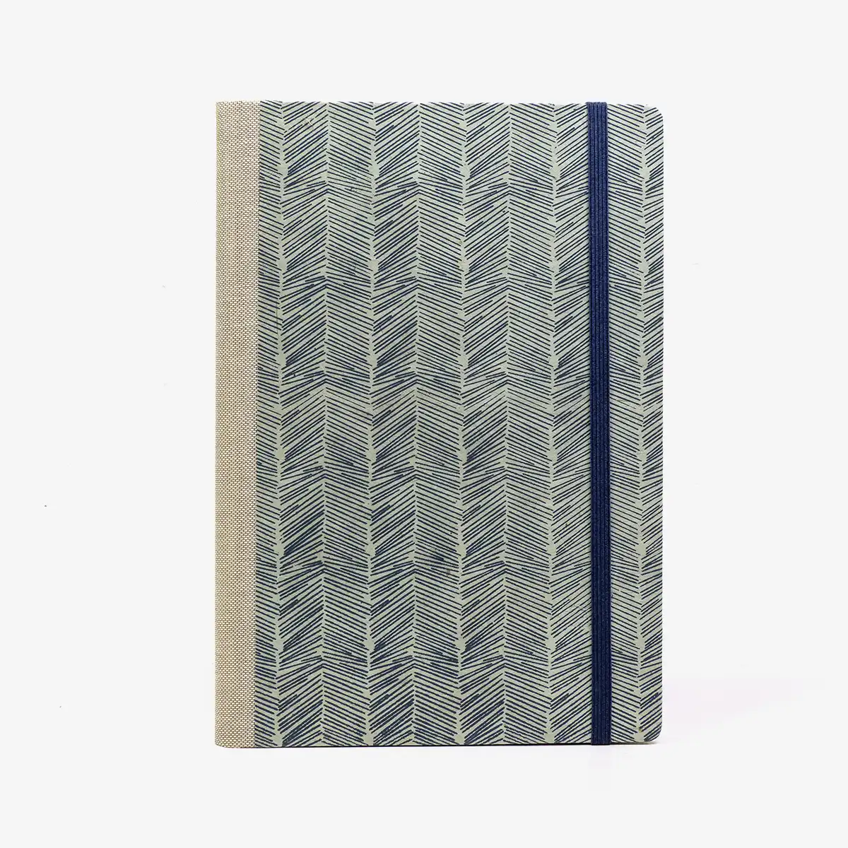 Skizzenbuch-blanko-A5-160seiten-cover-Lokta-papier-Motiv-Strichmuster-auf-mildenblau