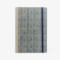 Skizzenbuch-blanko-A5-160seiten-cover-Lokta-papier-Motiv-Strichmuster-auf-mildenblau