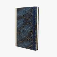Skizzenbuch-blanko-A5-160seiten-cover-chiyogami-Motiv-Nami-wello-gold-auf-changierendem-blau-seitlich-vorn