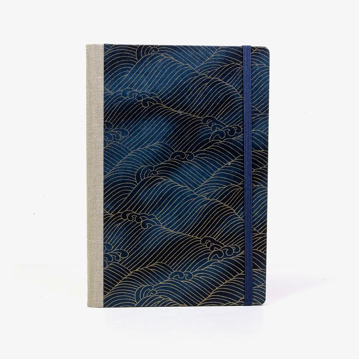 Skizzenbuch-blanko-A5-160seiten-cover-chiyogami-Motiv-Nami-wello-gold-auf-changierendem-blau