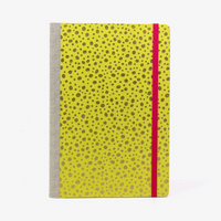 Skizzenbuch-blanko-A5-160seiten-cover-chiyogami-Motiv-golden-Dots-auf-neongelbgruen