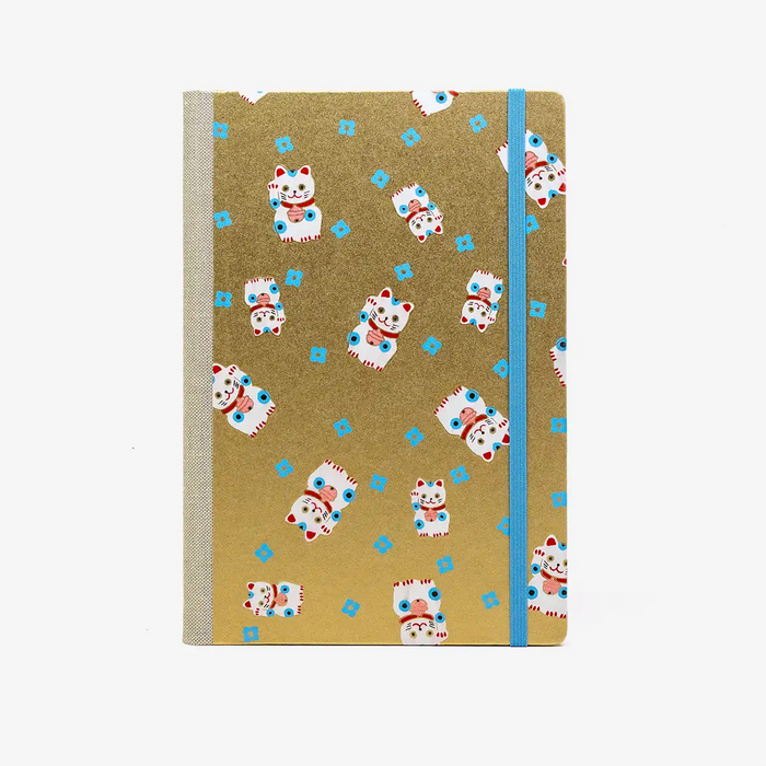 Skizzenbuch-blanko-A5-160seiten-cover-chiyogami-Motiv-winkekatze-gold