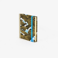 Skizzenbuch-blaupause-10x10cm-160-leere-Seiten-Cover-seitlich-Vorn-Bezogen-mit-Chiyogami-Welle-gold-blau-auf-schwarz