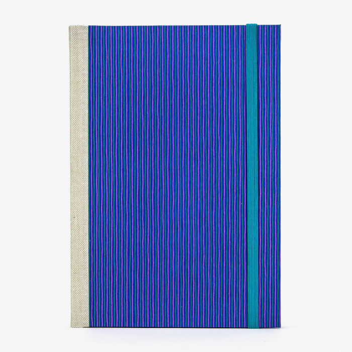 Skizzenbuch / Sonderedition 1 / 21,5x15cm / Chiyogami "Streifen pertol und Lilac auf Blau"