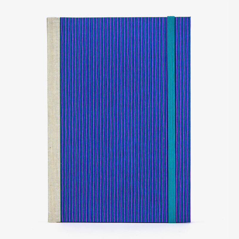 Skizzenbuch / Sonderedition 1 / 21,5x15cm / Chiyogami "Streifen pertol und Lilac auf Blau"