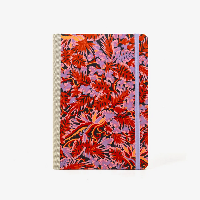 Skizzenbuch-dotted-A5-240seiten-mit-Chiyogami-motiv-Monstera-rot-bezogen-cover-von-vorn