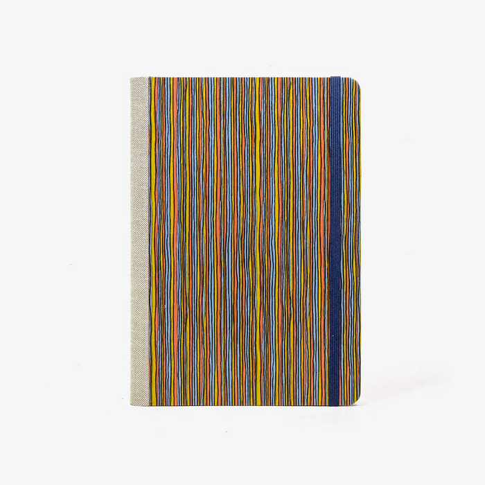 Skizzenbuch-dotted-A5-240seiten-mit-Chiyogami-motiv-Streifen-gelb-orange-blau-bezogen-cover-von-vorn