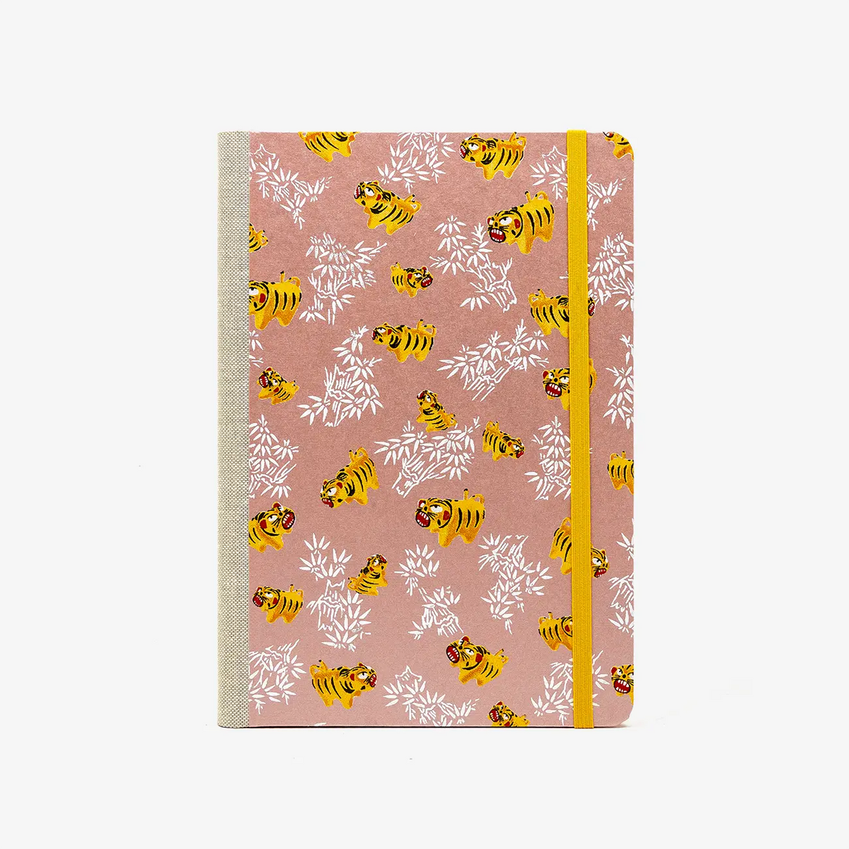 Skizzenbuch-dotted-A5-240seiten-mit-Chiyogami-motiv-Tiger-auf-Pearlrosa-bezogen-cover-von-vorn