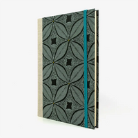 Notizbuch -17x24 - liniert -160 Seiten-Baumwollpapier-Papier - Design:- Blätter geometrisch-Aquamarine- auf- schwarz-cover-seitlich-von-vorn