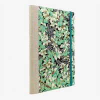 Notizbuch -17x24 -lliniert - 160 Seiten-Chiyogami- Papier-Design:- Botanical-Grün-Silber-auf- Schwarz-cover-seitlich-von-hinten