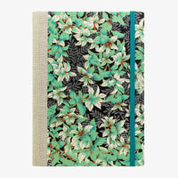 Notizbuch -17x24 -lliniert - 160 Seiten-Chiyogami- Papier-Design:- Botanical-Grün-Silber-auf- Schwarz-cover-von-vorn