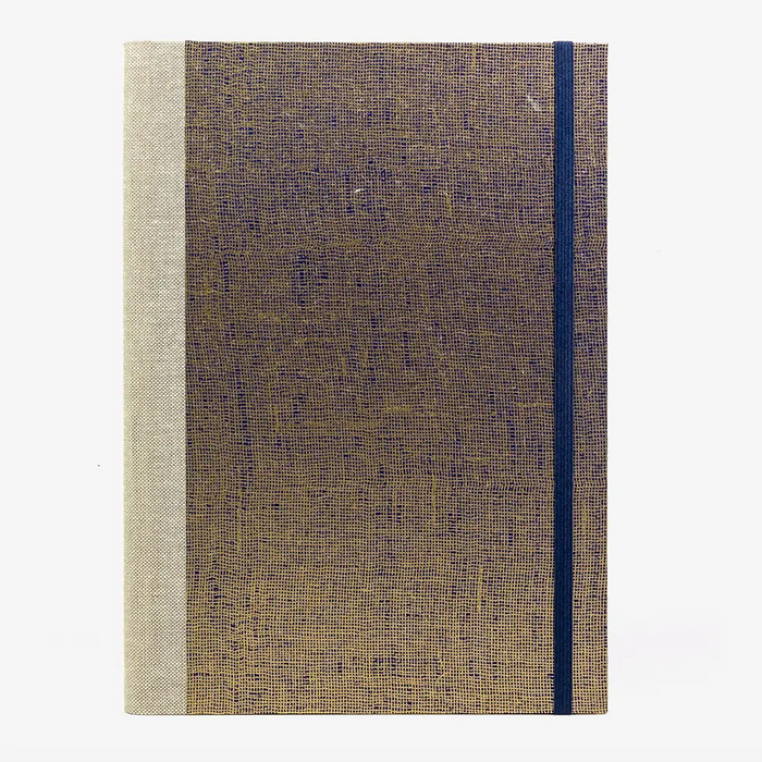Notizbuch- 17x24 - liniert -160 Seiten-Chiyogami -Papier-Design:- Gaze- in- Gold- auf- Dunkelblau-Cover-von-vorn
