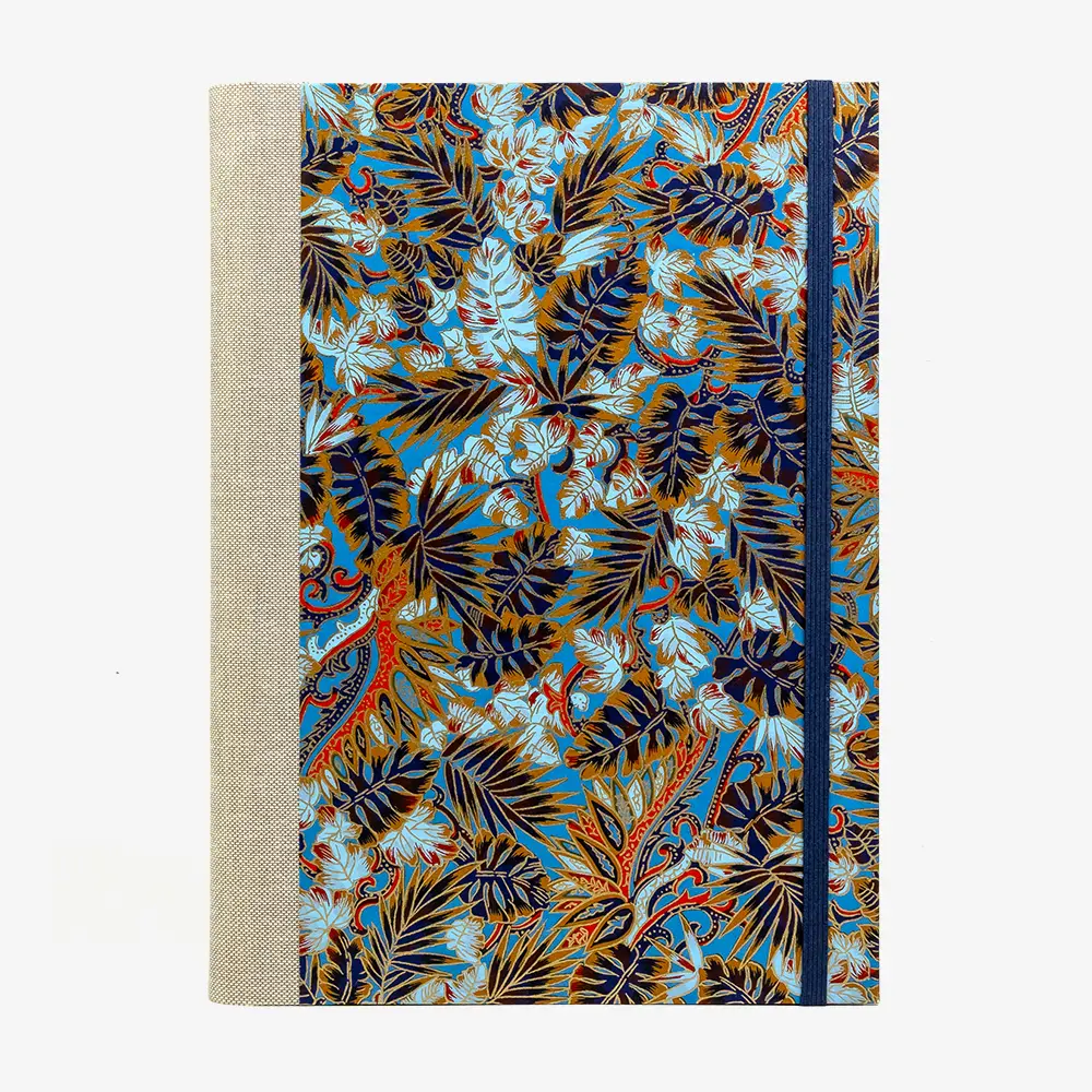 Skizzenbuch-leer-17x24cm-192seiten-cover-mit-Chiyogami-Papier-Motiv-Monstera-Blau