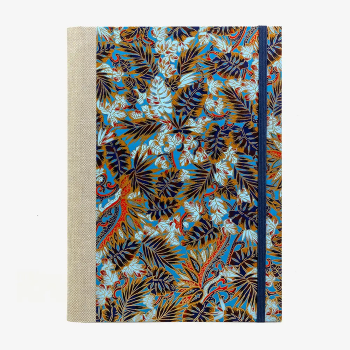 Notizbuch - 17x24-liniert - 160 Seiten -Chiyogami- Papier- Design: -Monstera- Muster- blau-Cover-von-vorn
