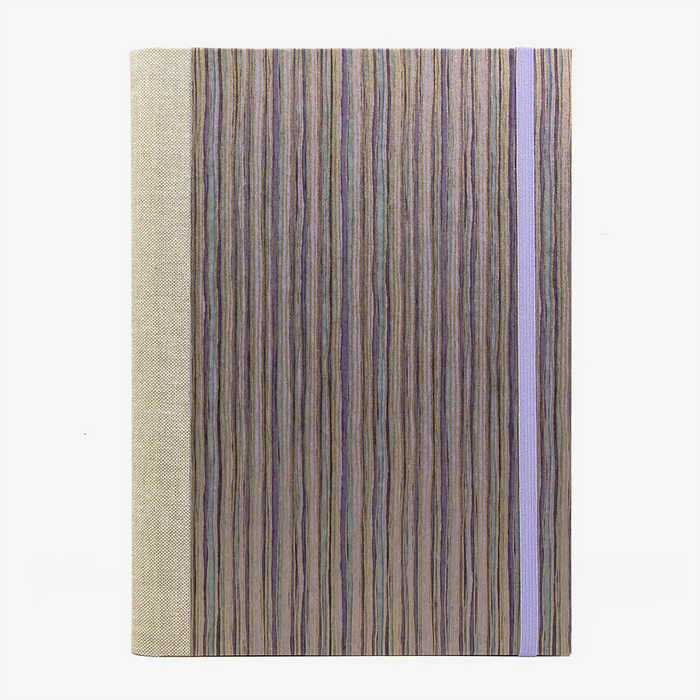 Notizbuch - 17x24 -liniert - 160 Seiten -Chiyogami- Papier- Design:- Streifen -Purple - Gold -Flieder-cover-von-vorn