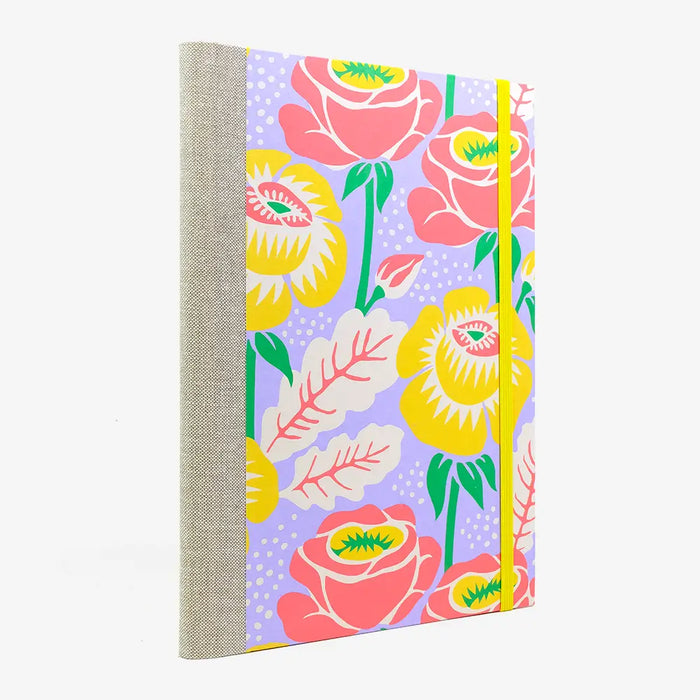 Notizbuch -17x24 - liniert - 160 Seiten -Offset Papier - Design:-Blumen -in Neonfarben-cover-seitlich-von-hinten