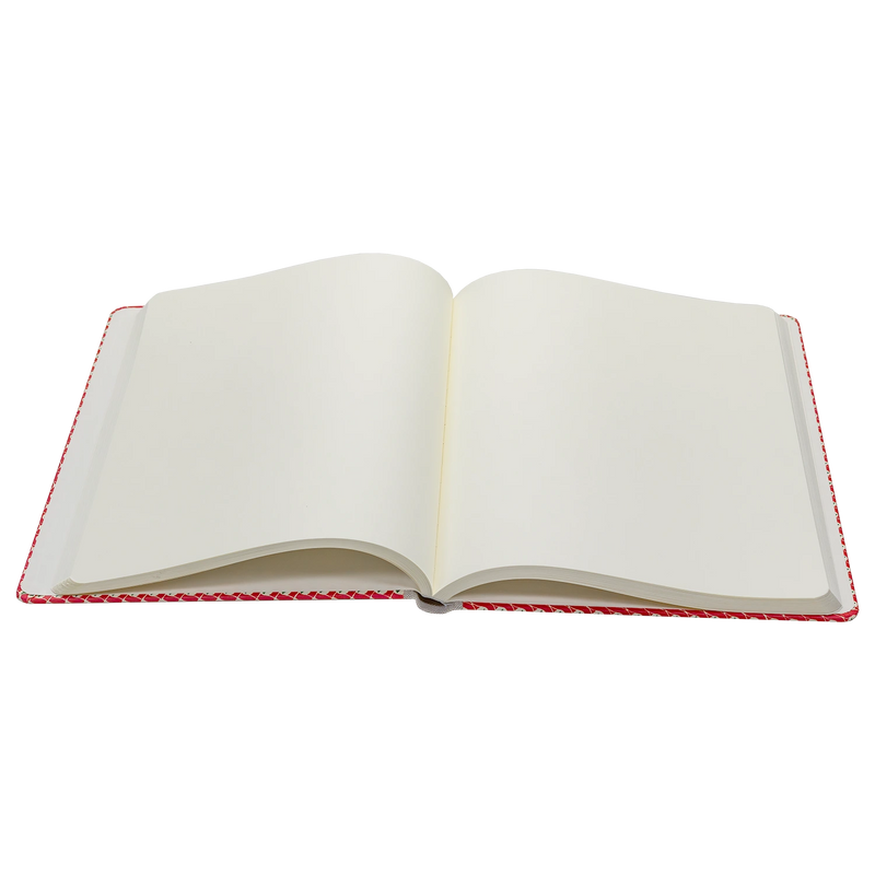 Notizbuch / Skizzenbuch / A4 / blanko / gruene Dreiecke auf Rot