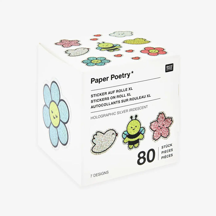 Sticker-Rolle-Chingu-Blumen-Holografisch-5x5cm-80-Sticker-Verpackung