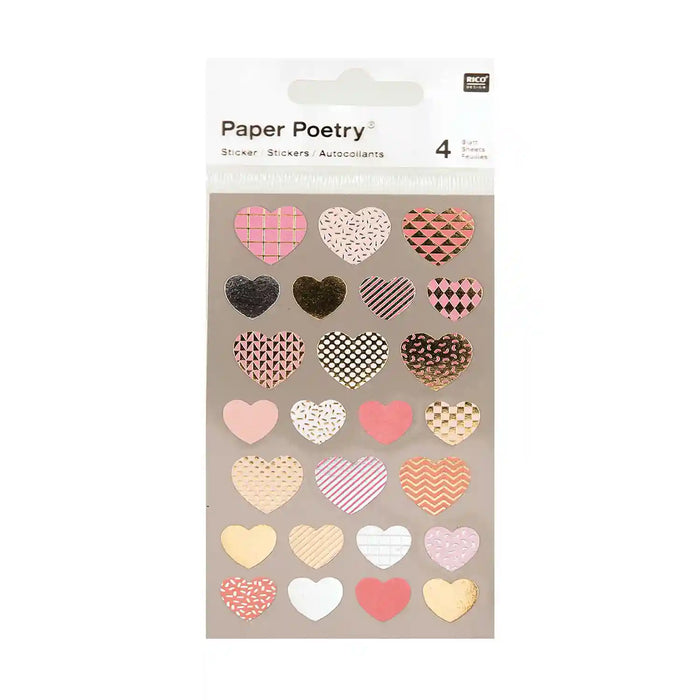 Paper Poetry / Sticker Herzen metallic / 4 Bogen