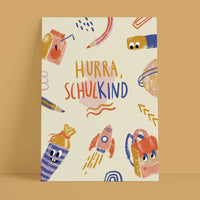 Studio-Danii-Postkarte-Schulanfang-Hura-Schulkind-rosa-A6