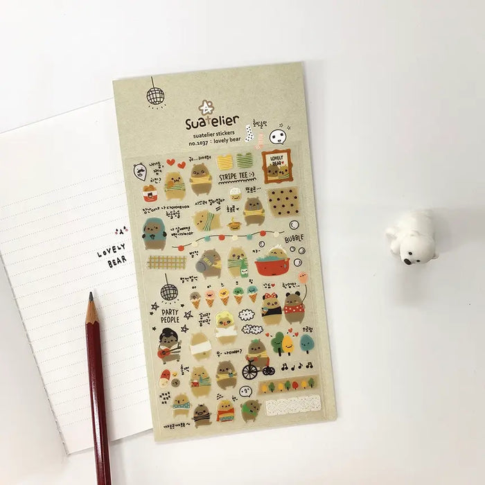 Suatellier-dailyl-Sticker-1037-lovelybear-Stickerbogen-mit-Sticker-Produktansicht-mit-Verpackung