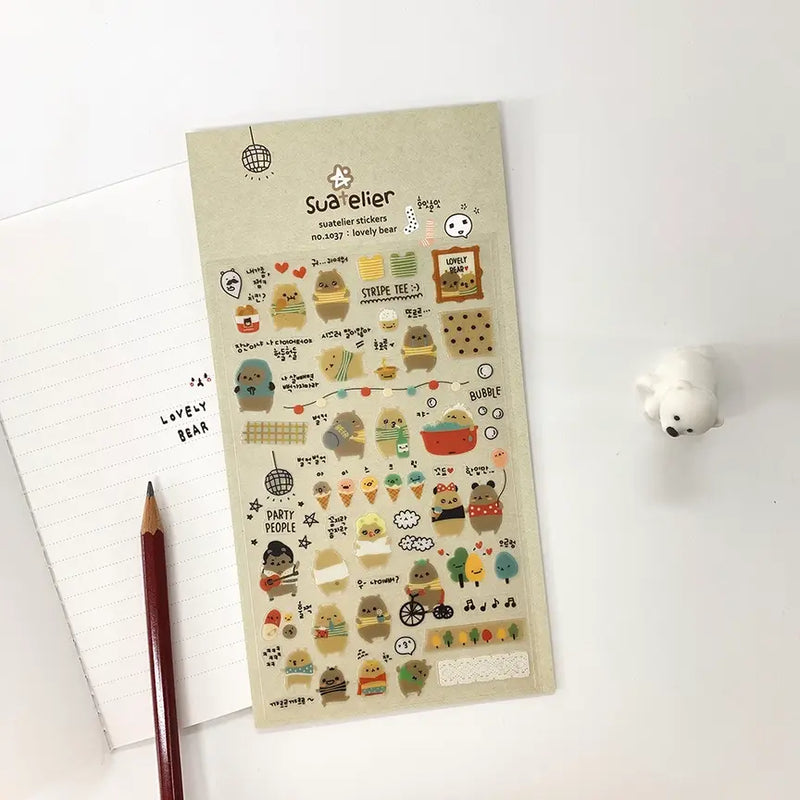 Suatellier-dailyl-Sticker-1037-lovelybear-Stickerbogen-mit-Sticker-Produktansicht-mit-Verpackung