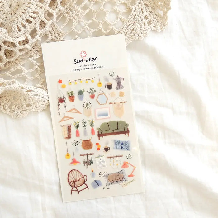 Suatellier-dailyl-Sticker-1075-home-sweet-home-Stickerbogen-mit-Sticker-Produktansicht-mit-Verpackung