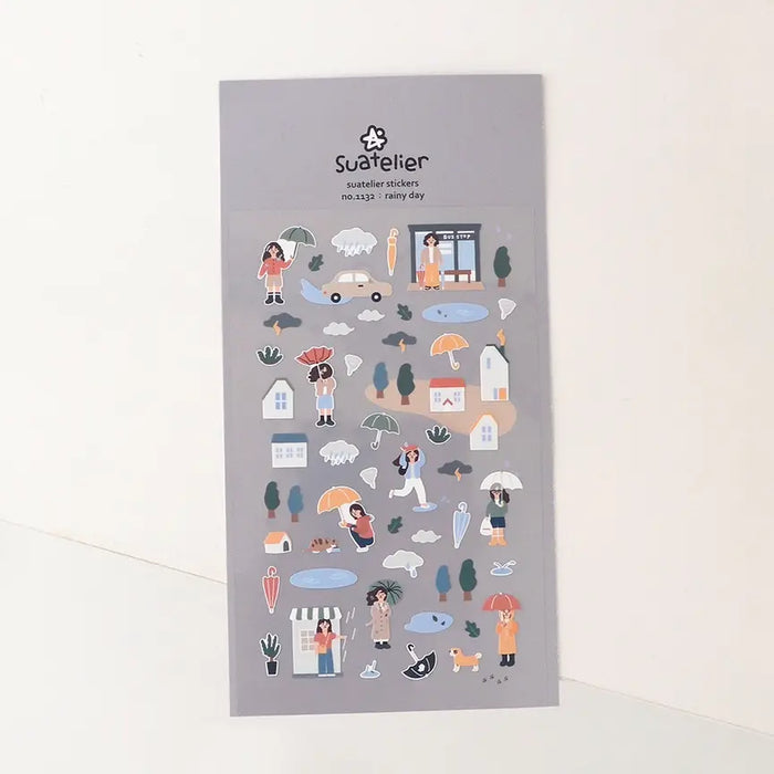 Suatellier-dailyl-Sticker-1132-rainy-Day-Stickerbogen-mit-Sticker-Produktansicht-mit-Verpackung
