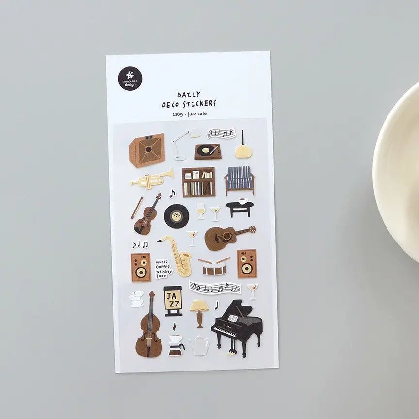 Suatellier-dailyl-Sticker-1189-jazz-cafe-Stickerbogen-mit-Sticker-Produktansicht-mit-Verpackung