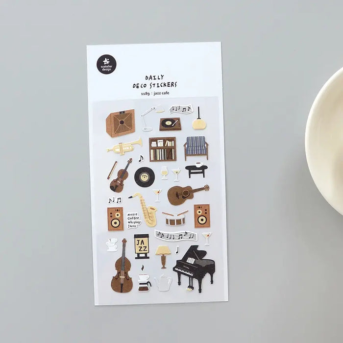 Suatellier-dailyl-Sticker-1189-jazz-cafe-Stickerbogen-mit-Sticker-Produktansicht-mit-Verpackung