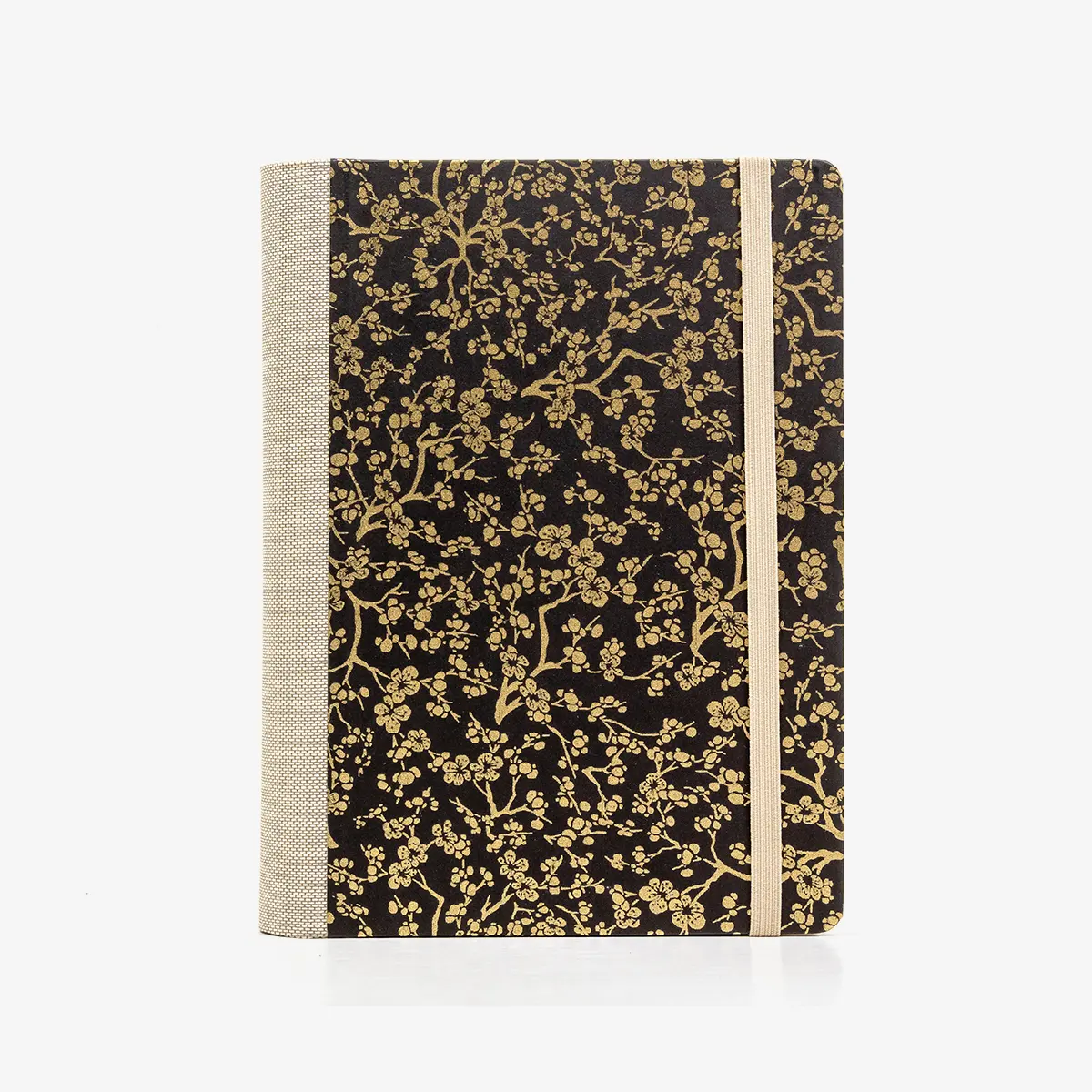 Tagesplaner-12x16_5cm-spaltenaufteilung-Cover-Chiyogami-Motiv-Sakurazweig-Gold-auf-schwarz