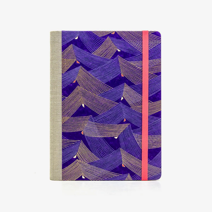 Tagesplaner-12x16_5cm-spaltenaufteilung-Cover-Chiyogami-Motiv-Seitenspiel-Purple