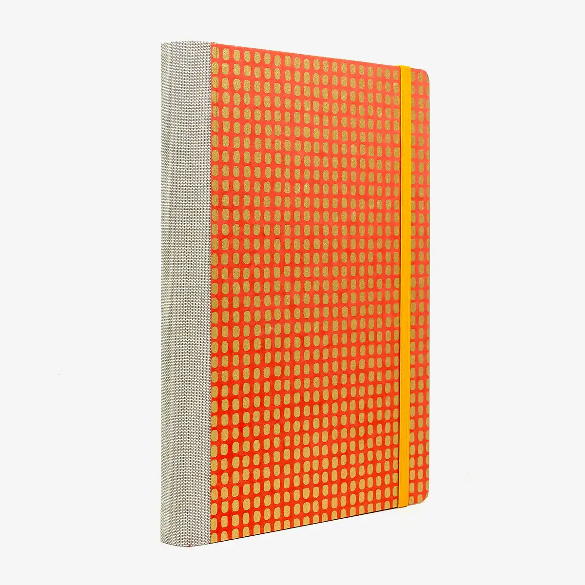 Tagesplaner-2027-A5-klassisch-cover-Chiyogami-Motiv-Bogen-1081C-Squares-Gold-Peachy-seitlich-von-hinten