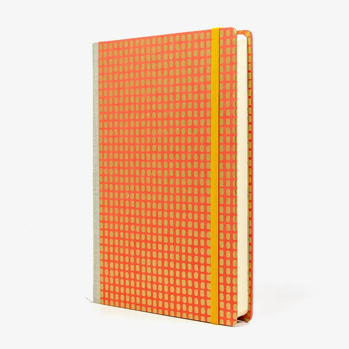 Tagesplaner | Format: A5 | 2027 | Cover: Chiyogamipapier | Motiv: Squares-Gold auf Peachy