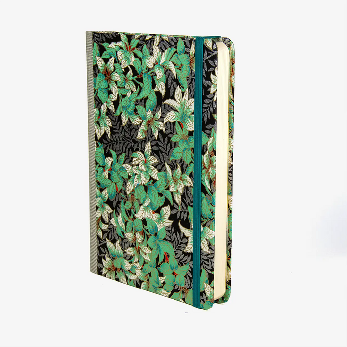 Tagesplaner-A5-Pflanzen-gruen-silber-auf-schwarz-Cover-seitlich-von-vorn