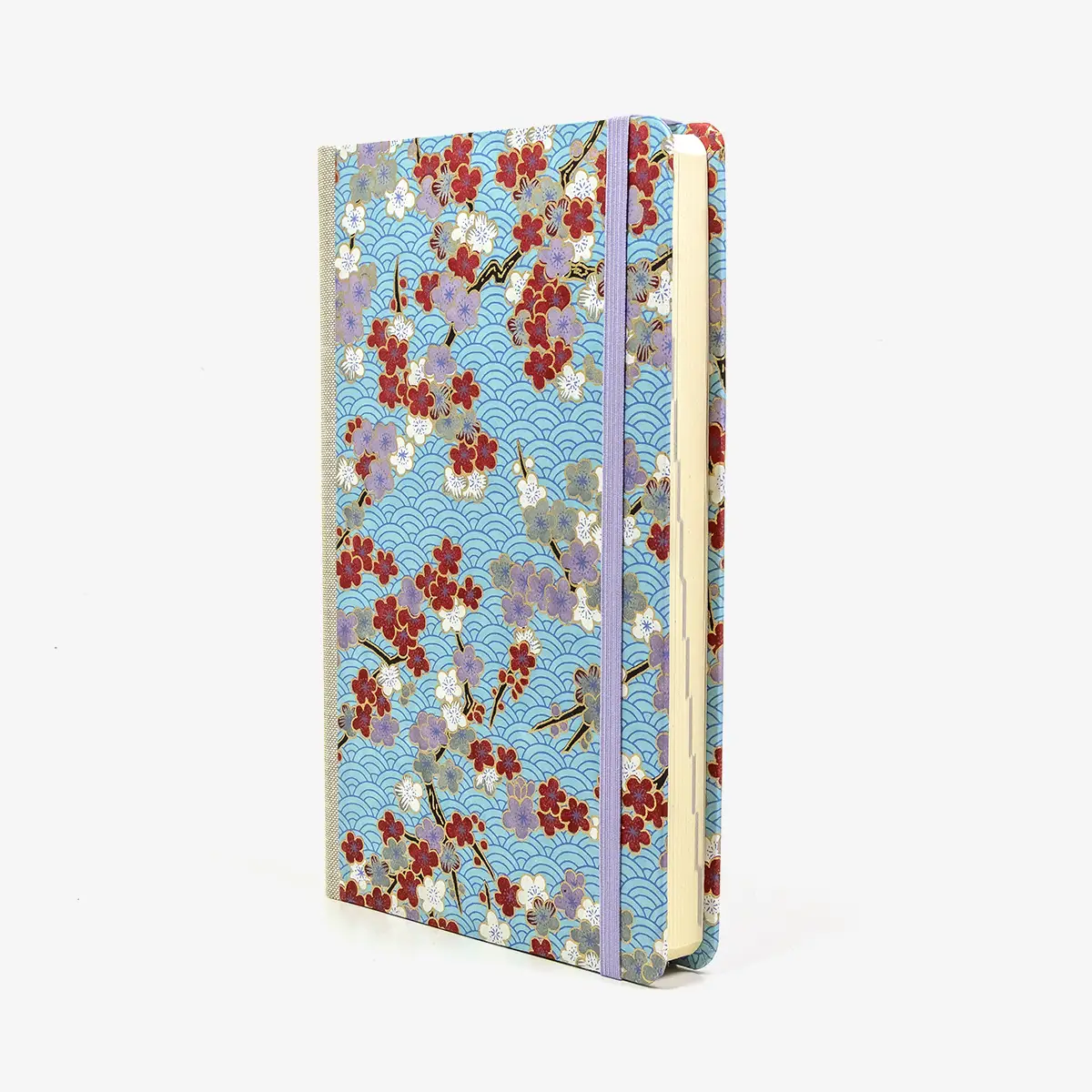 Tagesplaner-A5small-cover-.Chiyogami-Motiv-Bogen-1049C-Blueten-bunt-seitlich-von-vorn