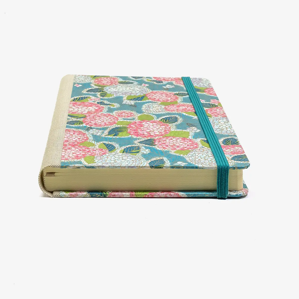 Tagesplaner-A5small-cover-.Chiyogami-Motiv-Hortensien-blau-von-vorn-liegend