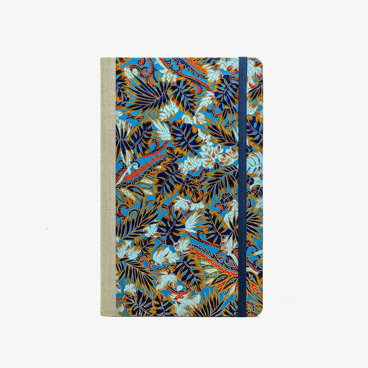 Tagesplaner-A5small-cover-.Chiyogami-Motiv-Monstera-blau-von-vorn