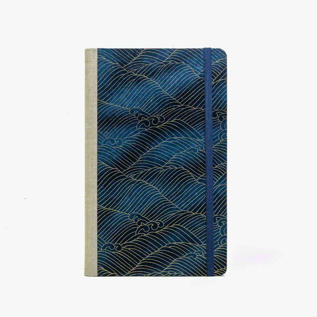 Tagesplaner-A5small-cover-.Chiyogami-Motiv-Nami-gold-auf-changierenden-Blau-von-vorn