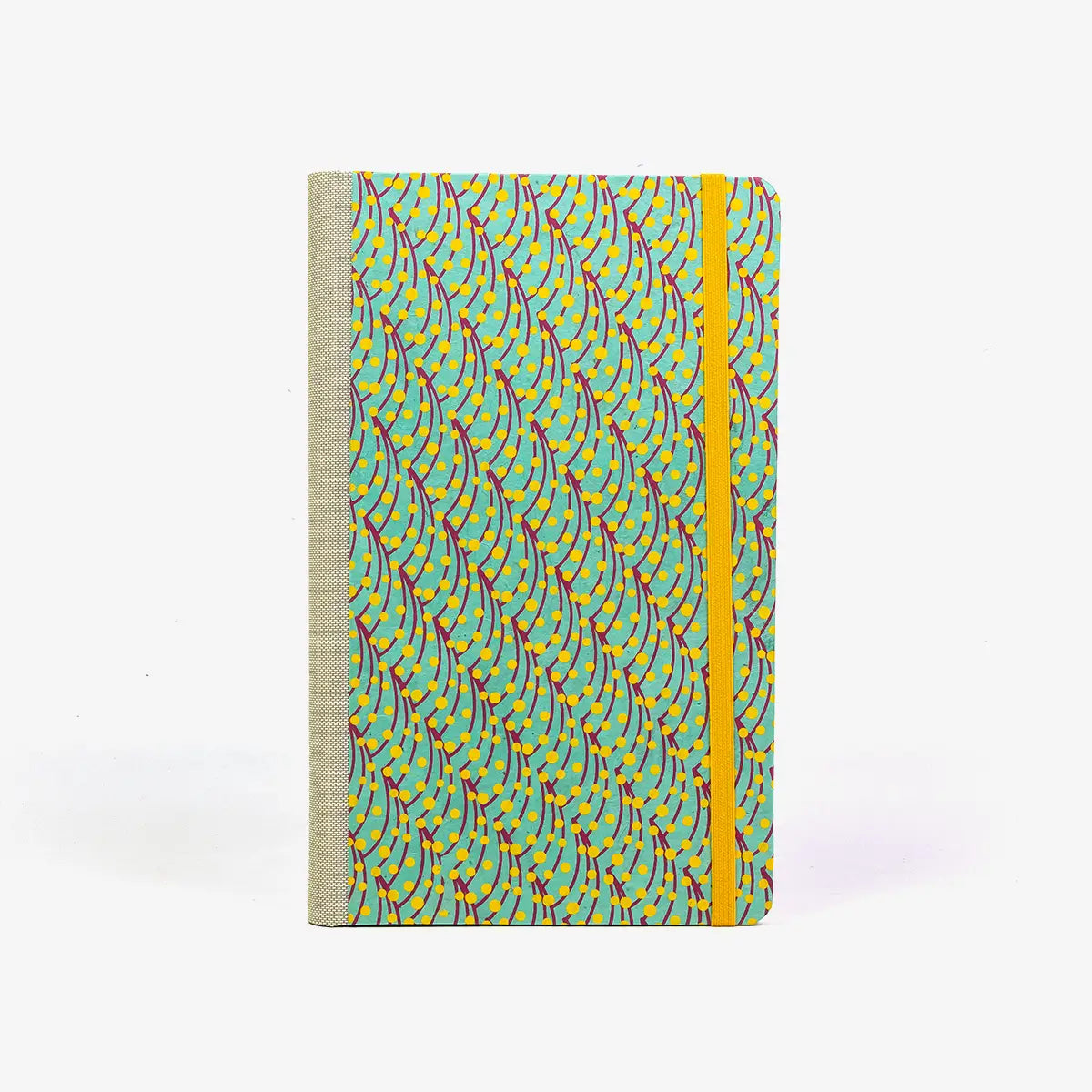 Tagesplaner-A5small-cover-Lokta-papier-Motiv-Beeren-Tigergelb-von-vorn