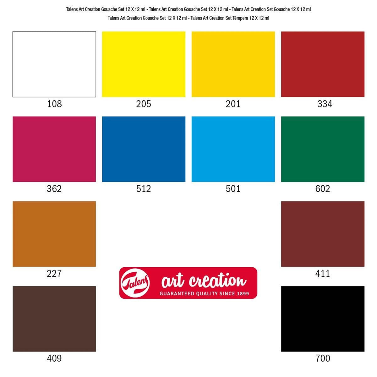 Talens-Art-Creation-Set-Gouache-12x12ml-Farbtabelle-Produktansicht