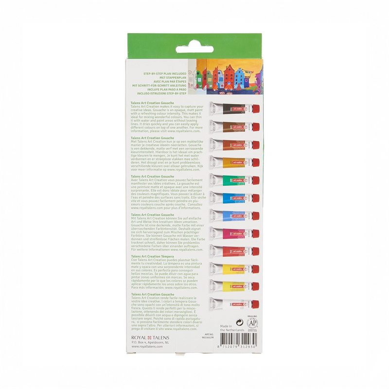 Talens-Art-Creation-Set-Gouache-12x12ml-Verpackung-Blister-Seitlich-Hinten-Produktansicht