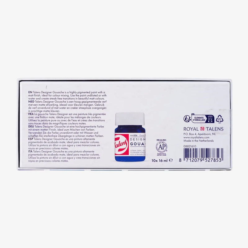 Talens-Gouache-Extra-Fine-Set-10x16ml-Verpackung-Produktansicht-Rueckansicht