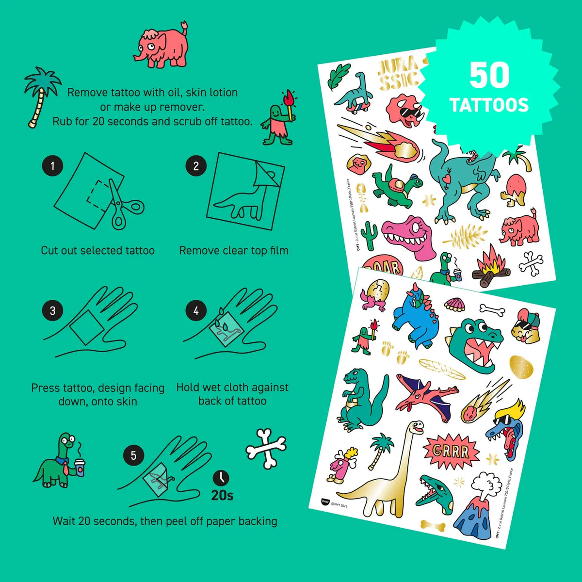 Temporaere-Tattoos-Dino-50-Tattoos-glittzern-neon-Anwendung-entfernen-Tips