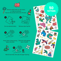 Temporaere-Tattoos-Dino-50-Tattoos-glittzern-neon-Anwendung-entfernen-Tips