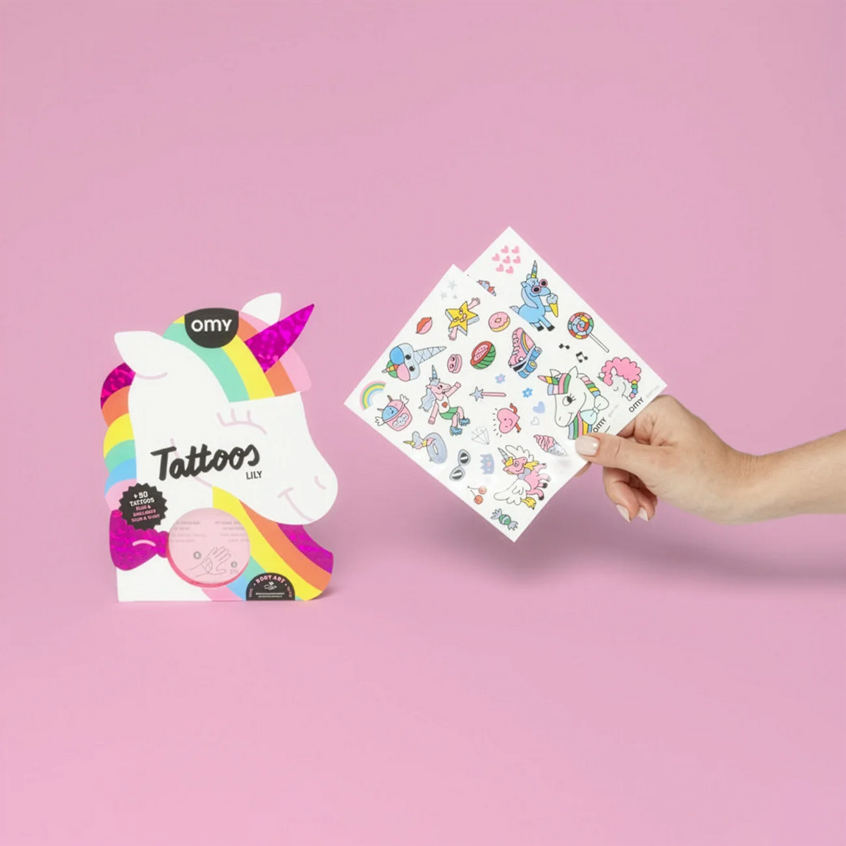 Temporaere-Tattoos-Lily-50-Tattoos-glittzern-neon-Produkt-Verpackung-und-Inhalt