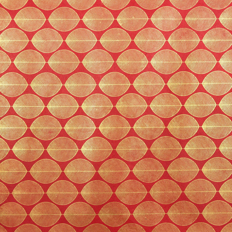 Tudi-Billo-Lokta-Papier-Bogen-geometrische-Blaetter-gold-auf-22lackrot-Quadratische-Ansicht